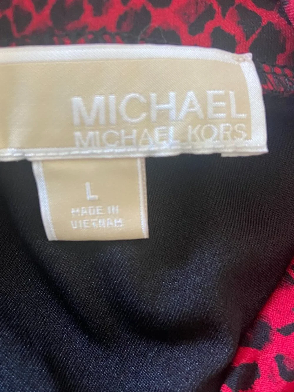 Michael Kors Women's Red Black Cowl Neck Snakeskin Print Knee Length Dress  L